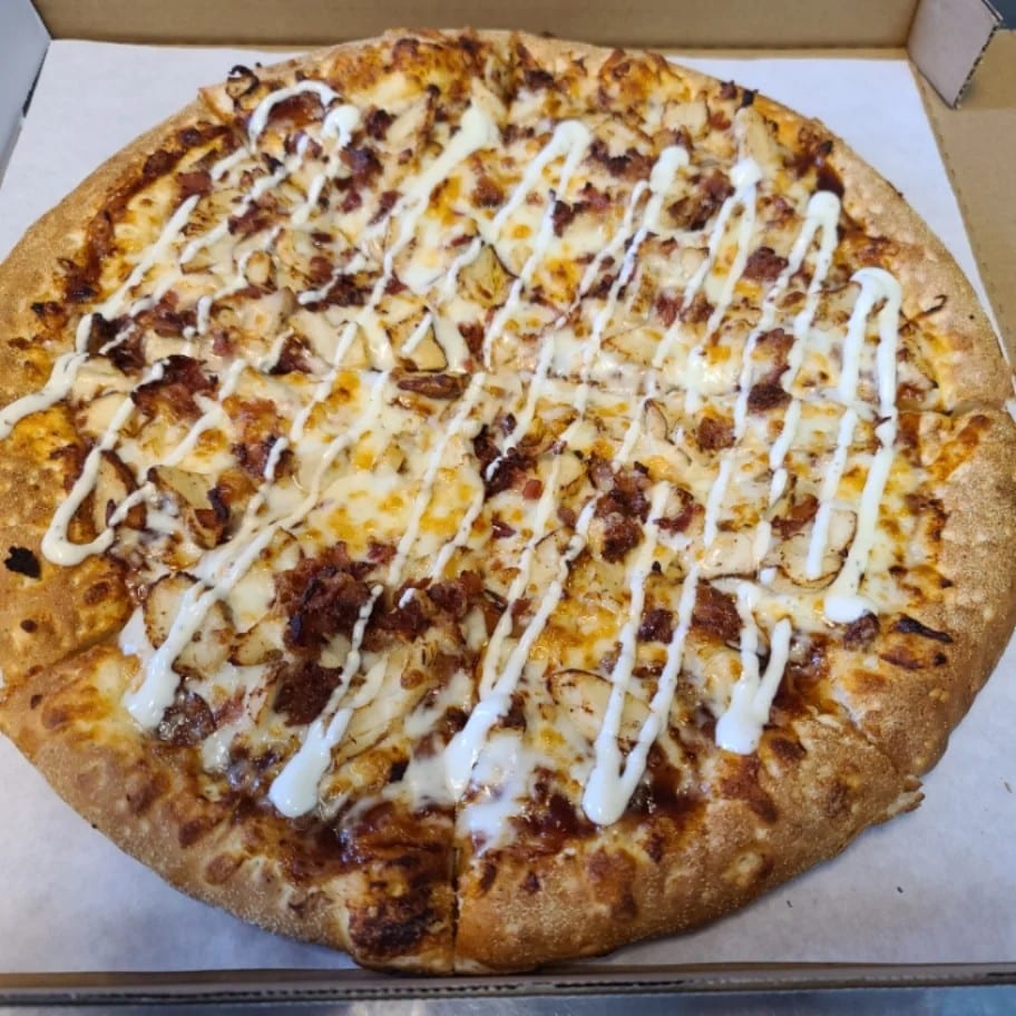 BBQ Chicken Bacon Ranch Pizza.