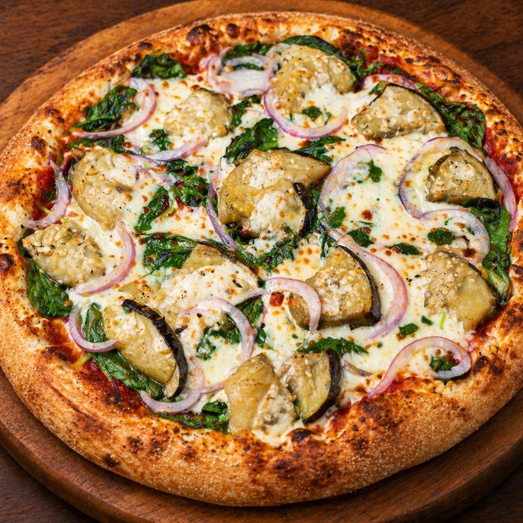 Eggplant & Spinach Pizza.